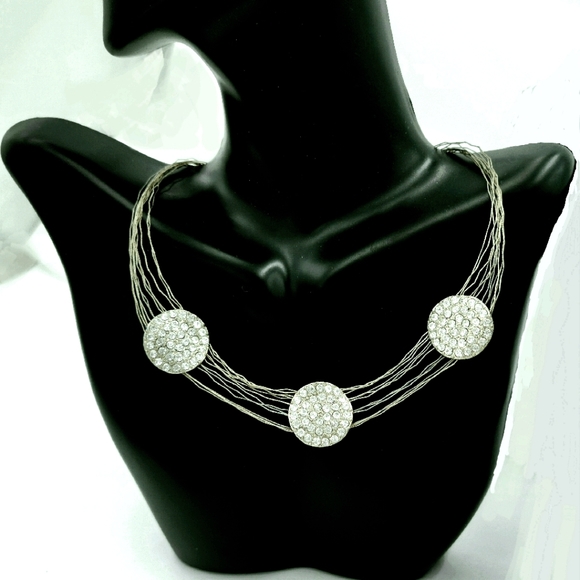 🔴 Silver Thread Rhinestone Demi-parure - Picture 2 of 16